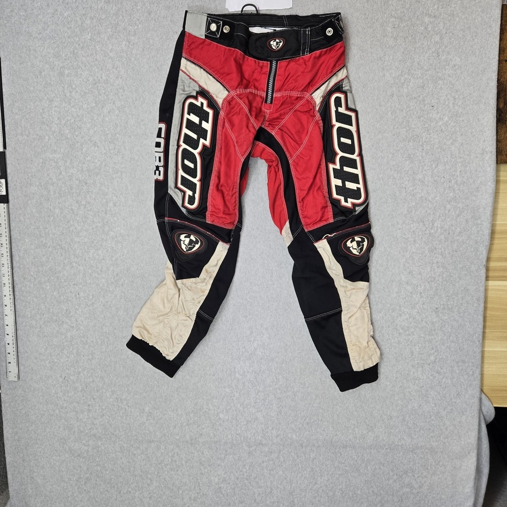 Thor Men Motocross Pants 28 Red Colorblock COR3 Zipper Button 27" Inseam Y2K